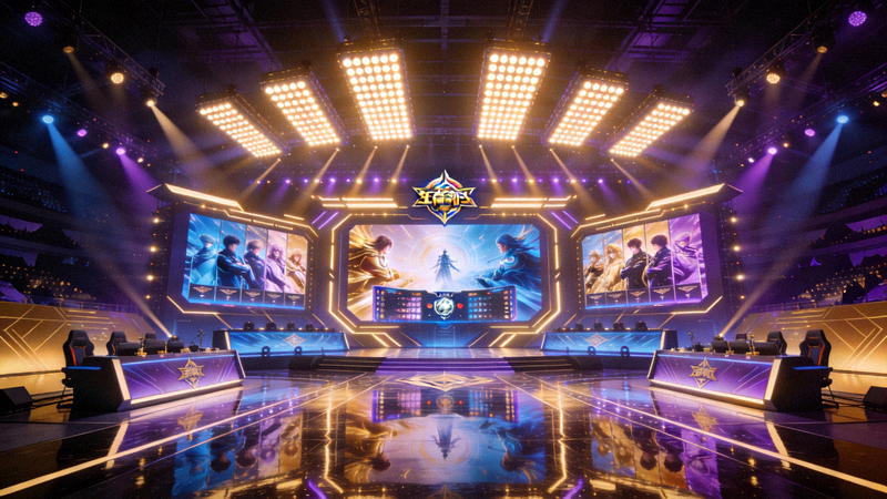 王者荣耀KPL春季赛总决赛舞台全景与璀璨灯光